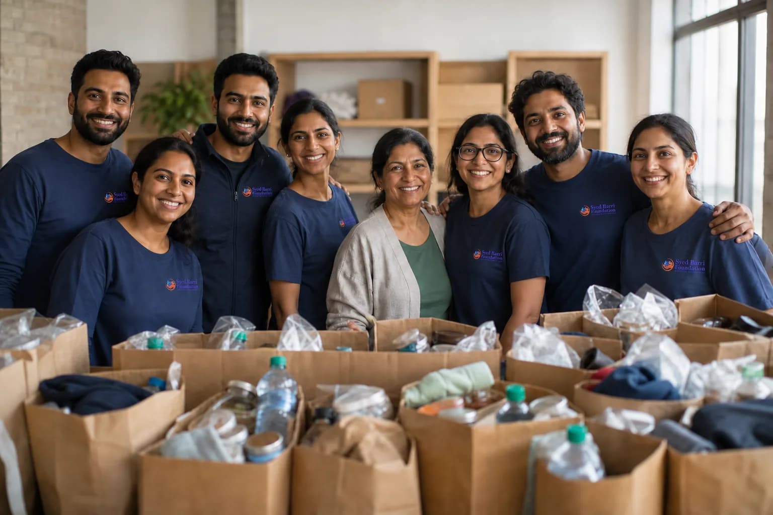Volunteer team wearing Syed Barri Foundation shirts